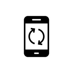 Smartphone update icon in black flat design on white background, Telephone upgrade screen sign for mobile concept and web design, Mobile phone refresh arrows outline vector icon, Symbol, logo illustra