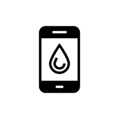 Mobile phone repair service icon in black flat design on white background, sign for mobile concept and web design, Smartphone damaged by water vector icon. Symbol, logo illustration