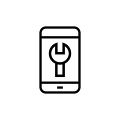 Phone repair service icon in outline style on white background, linear style sign for mobile concept and web design, Smartphone with tool box outline vector icon