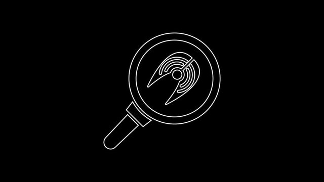 White line Fish steak in frying pan icon isolated on black background. 4K Video motion graphic animation
