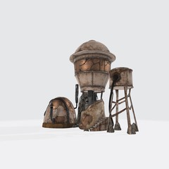 3d illustration of Steampunk Cottage.