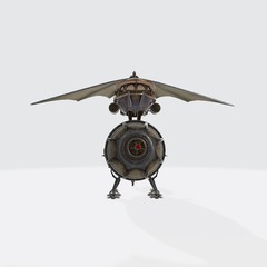 3d illustration of a fantasy airship in steampunk style on isolated white background.  3d illustration Steampunk Dirigible. 