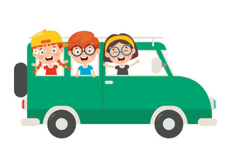 Fototapeta premium Cartoon Characters Travelling With Vehicle 