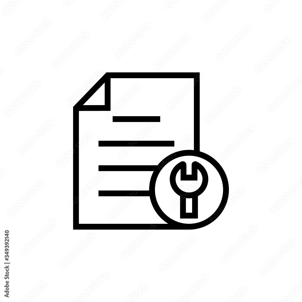 Fototapete Document file page spanner tool wrench icon in outline style on white background, Vector icon