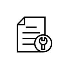 Document file page spanner tool wrench icon in outline style on white background, Vector icon