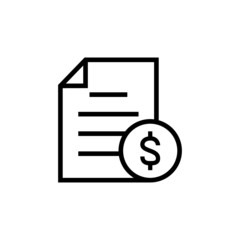 Banking document dollar file finance money page icon in outline style on white background, Vector icon