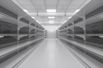 Naklejka premium Empty supermarket shelves in the supermarket, 3d rendering.