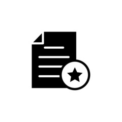Document favorite file page star icon in oblack flat on white background, Vector icon