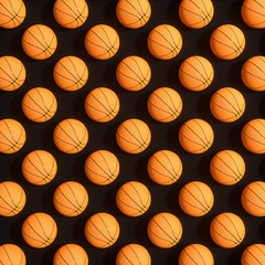 Repeating sports ball pattern with black background, 3d rendering.