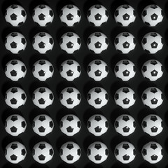 Repeating sports ball pattern with black background, 3d rendering.