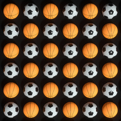 Fototapeta premium Repeating sports ball pattern with black background, 3d rendering.