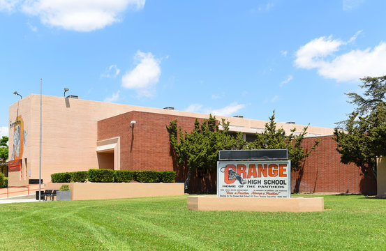 ORANGE, CALIFORNIA - 14 MAY 2020: Marquee At Orange High School, A Traditional Four Year Public High School Located In The City Of Orange.