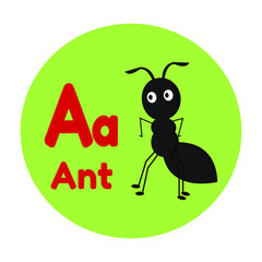 Animal Cartoon Alphabet A Ant Vector