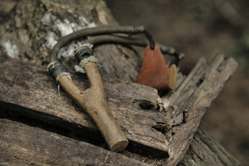 Old wooden slingshot