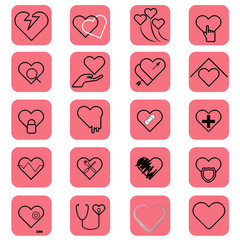 Flat line heart icons set, vector illustration