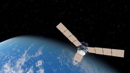 realistic satellite in orbit of the Earth, artificial satellite of telecommunications, satellite...