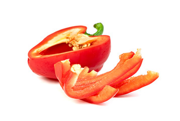 red chopped sweet bell pepper isolated on white background