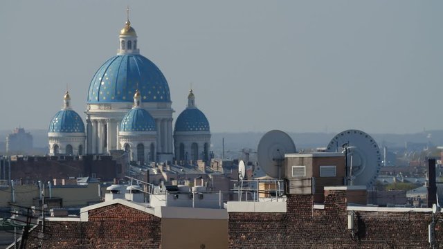 Sain-Petersburg city view from the roof. Churches and cathedrals are the main attractions of St. Petersburg at a long distance