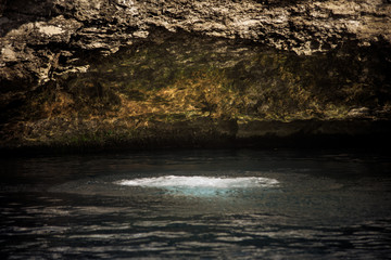 A cenote is a natural pit, or sinkhole, resulting from the collapse of limestone bedrock that exposes groundwater underneath. Especially associated with the Yucatán Peninsula of Mexico