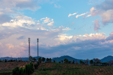 Communication Tower with sunset sky background