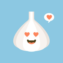 Cute and Kawaii Happy smiling cute garlic. Vector modern flat style cartoon character illustration icon. Isolated on color  background. Garlic concept