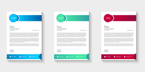 Modern letterhead design template set in colorful abstract style for corporate business company