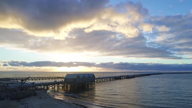 Busselton Jetty Pier on Indian Ocean Drone Video Western Australia