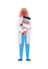 Woman doctor with uniform and medicine jar vector design