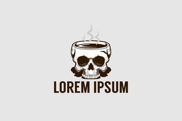 coffee cup skull cartoon character logo template