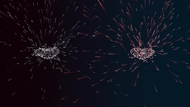 Spermatozoons going from two sources in random sequence over dark background.