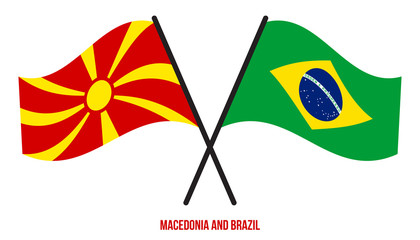 Macedonia and Brazil Flags Crossed And Waving Flat Style. Official Proportion. Correct Colors