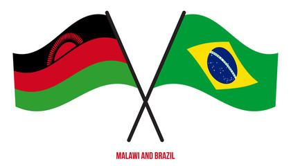 Malawi and Brazil Flags Crossed And Waving Flat Style. Official Proportion. Correct Colors