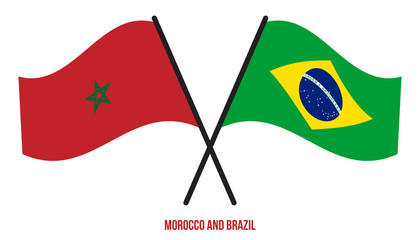 Morocco and Brazil Flags Crossed And Waving Flat Style. Official Proportion. Correct Colors