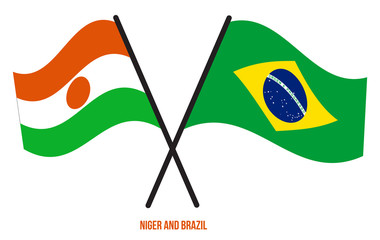 Niger and Brazil Flags Crossed And Waving Flat Style. Official Proportion. Correct Colors