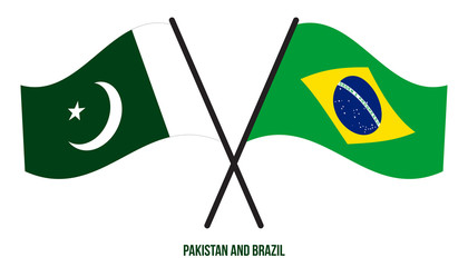 Pakistan and Brazil Flags Crossed And Waving Flat Style. Official Proportion. Correct Colors