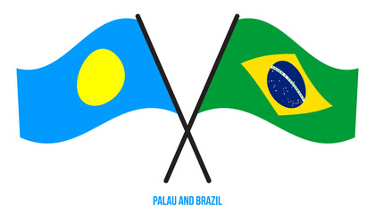 Palau and Brazil Flags Crossed And Waving Flat Style. Official Proportion. Correct Colors
