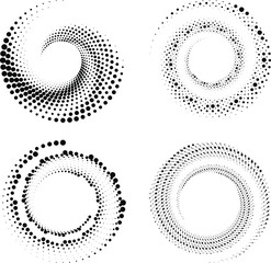 Set of abstract black dotted stripes. Spiral form. Halftone dots. Trendy design element for frame, logo, tattoo, sign, symbol, web, prints, posters, template, pattern and abstract background