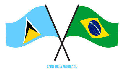 Saint Lucia and Brazil Flags Crossed And Waving Flat Style. Official Proportion. Correct Colors