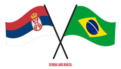 Serbia and Brazil Flags Crossed And Waving Flat Style. Official Proportion. Correct Colors