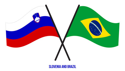 Slovenia and Brazil Flags Crossed And Waving Flat Style. Official Proportion. Correct Colors