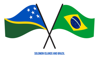 Solomon Islands and Brazil Flags Crossed And Waving Flat Style. Official Proportion. Correct Colors