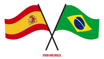 -------------------Spain and Brazil Flags Crossed And Waving Flat Style. Official Proportion. Correct Colors