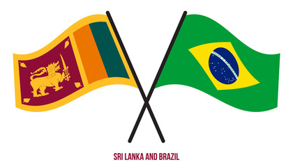 Sri Lanka and Brazil Flags Crossed And Waving Flat Style. Official Proportion. Correct Colors