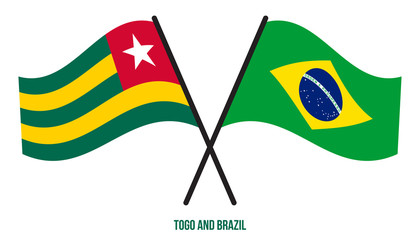 Togo and Brazil Flags Crossed And Waving Flat Style. Official Proportion. Correct Colors