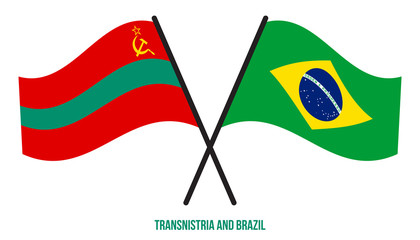 Transnistria and Brazil Flags Crossed And Waving Flat Style. Official Proportion. Correct Colors