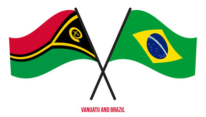 Vanuatu and Brazil Flags Crossed And Waving Flat Style. Official Proportion. Correct Colors
