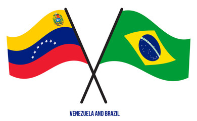 Venezuela and Brazil Flags Crossed And Waving Flat Style. Official Proportion. Correct Colors