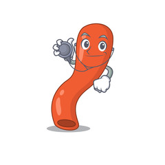 Smiley doctor cartoon character of appendix with tools