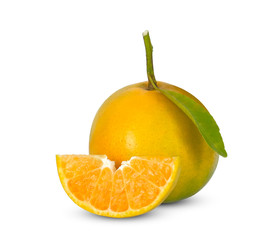 orange fruit with leaf isolated on white background