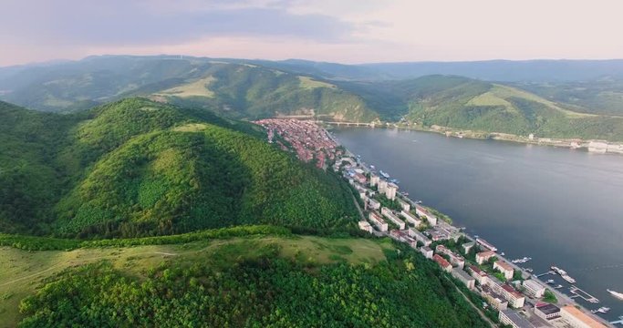 Aerial view of Orsova and Cerna river Romania 3